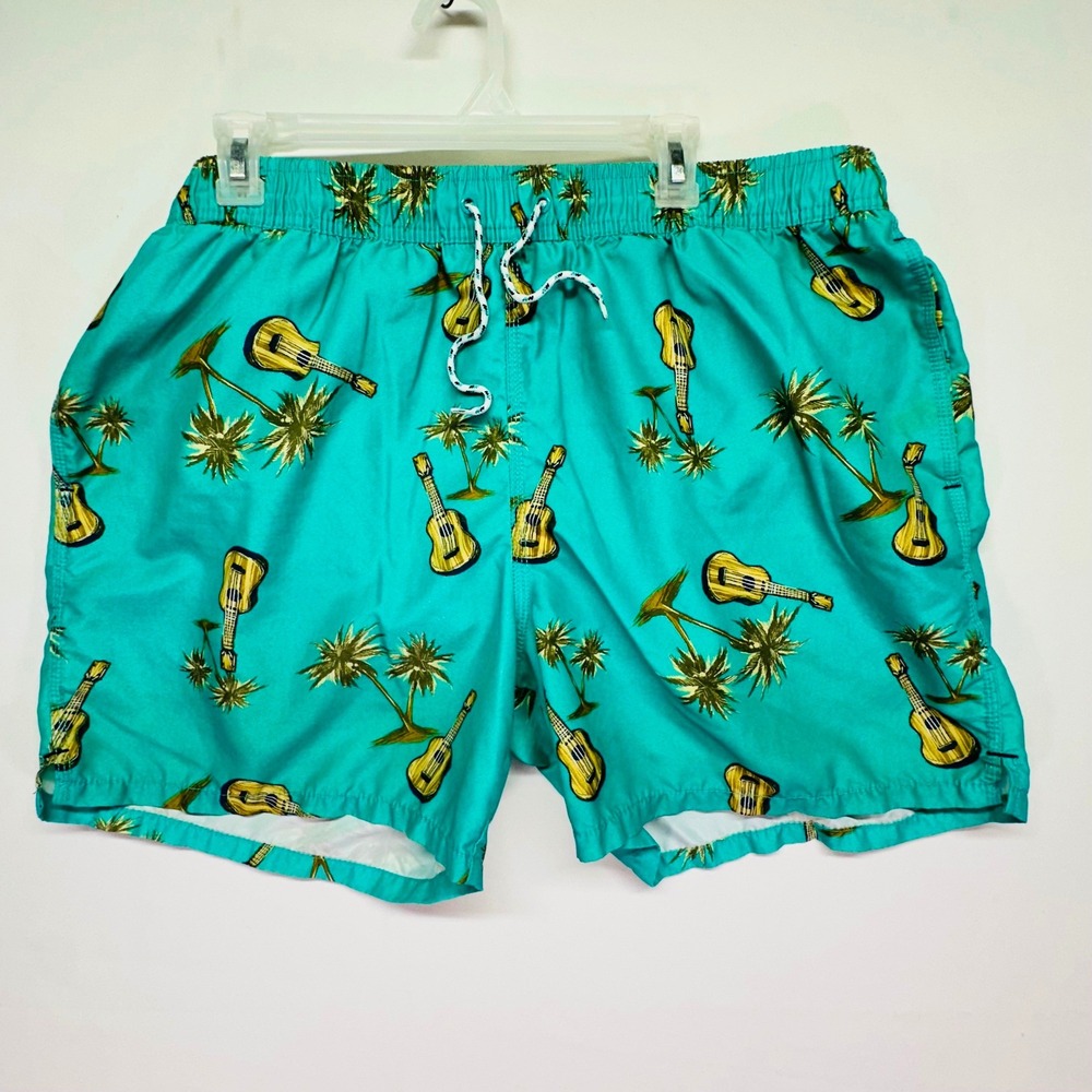 Goodfellow & Co Mens Swim Trunks XL Turquiose Ukulele Palm Tree Tropical Print